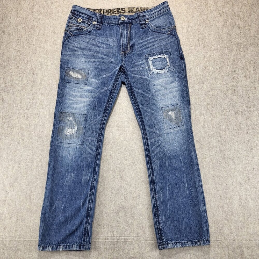Express Jeans Slim Fit Distressed Denim Pants 34x30 100% Cotton